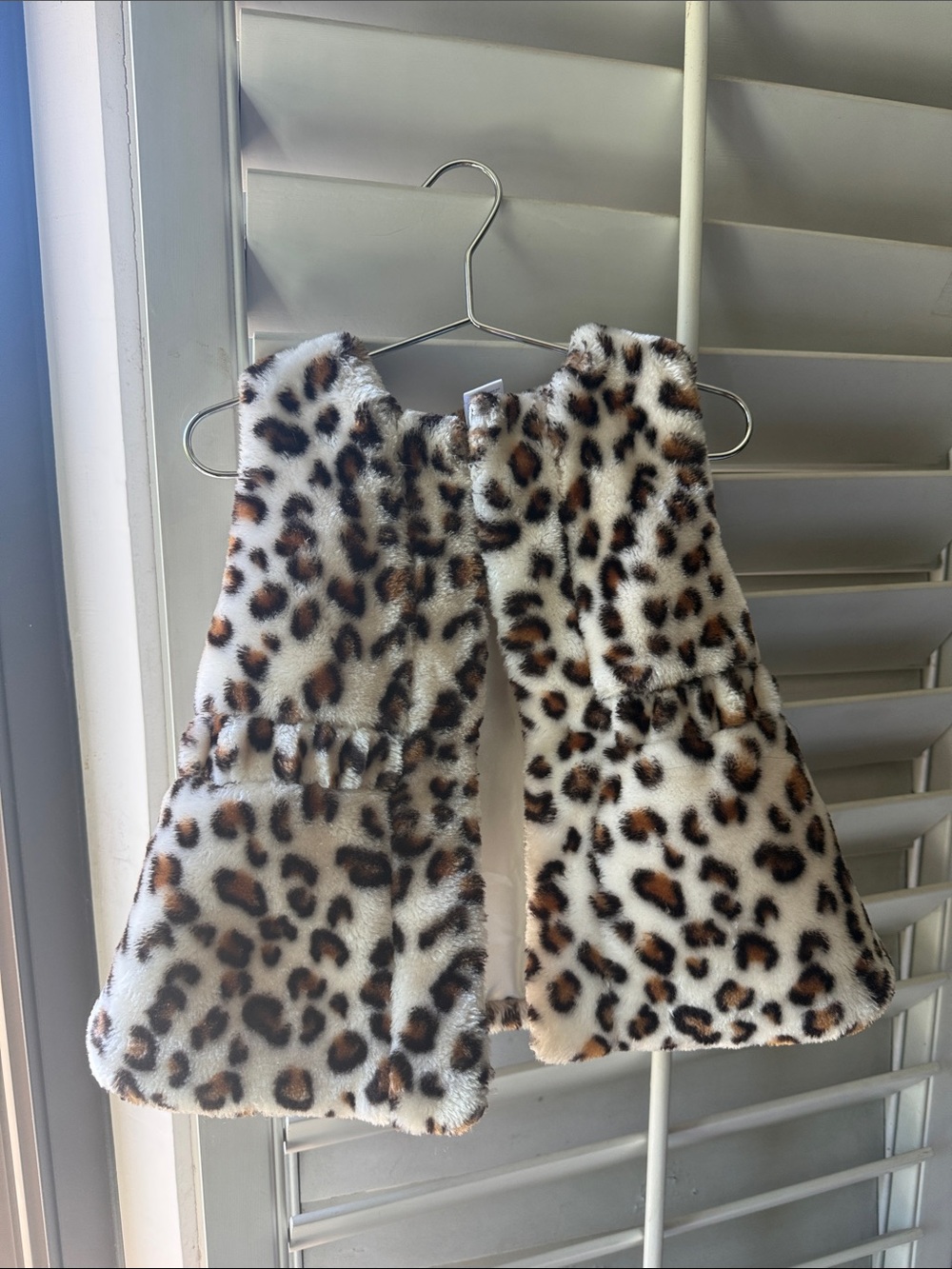 Little Me Leopard Print Faux Fur Vest in Cream and Brown